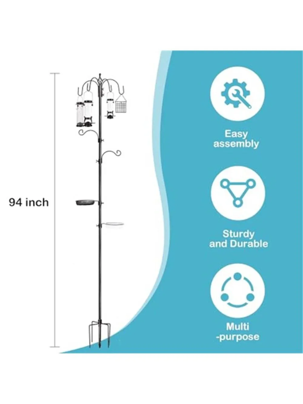 6-Hook Bird Feeding Station Kit, Wild Bird Feeder Stand Pole, Multi-Feeder Kit